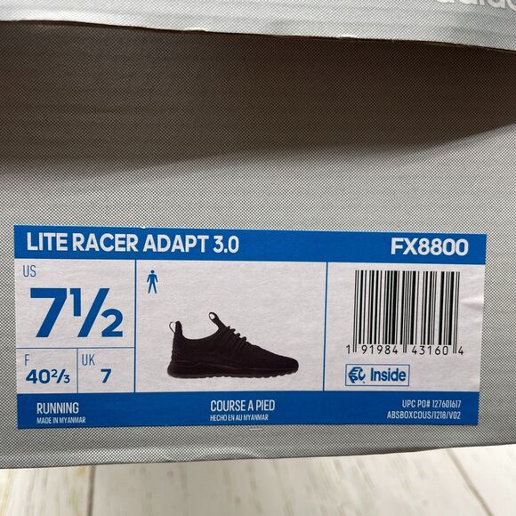 Adidas Mens Lite Racer Adapt 3.0 Black Shoe Sneaker FX8800 Size 7.5 main image 11